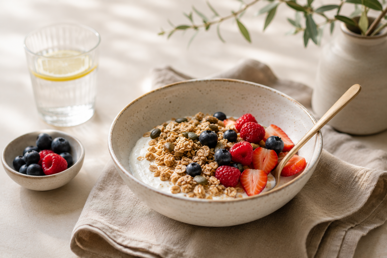 Eiweißhaltiges Frühstück für Frauen 45+ Beeren Joghurt mit Skyr und Granola