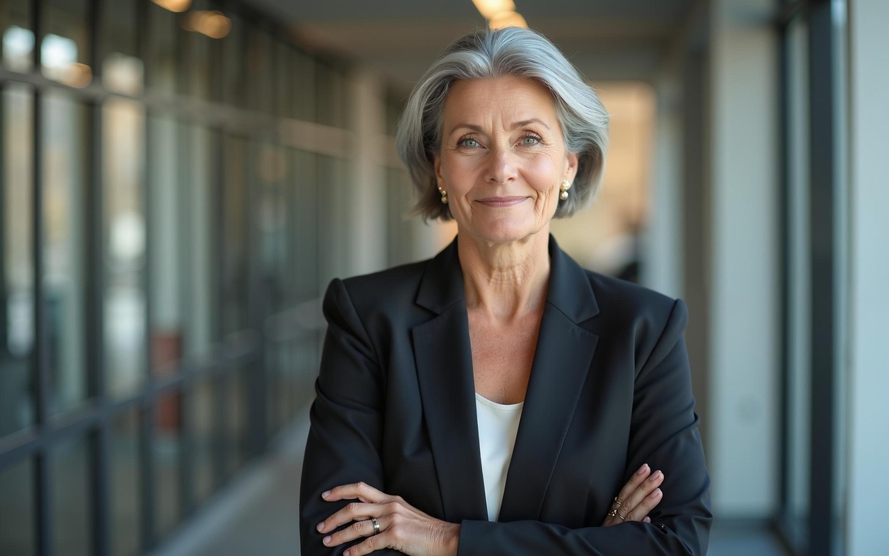 Frau 45+ die neu startet Selbstbewusste Frau die ihre Finanzen im griff hat