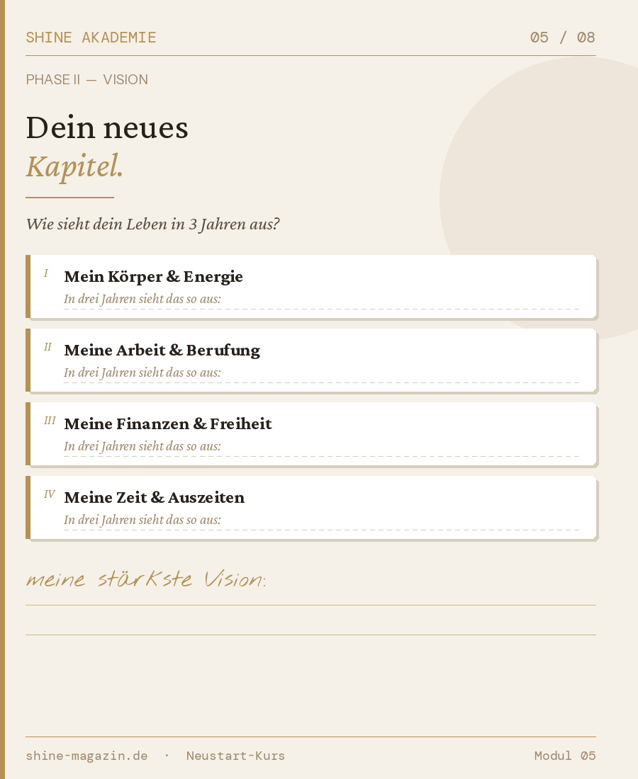 Shine Neustart 45+ Kurs Vision