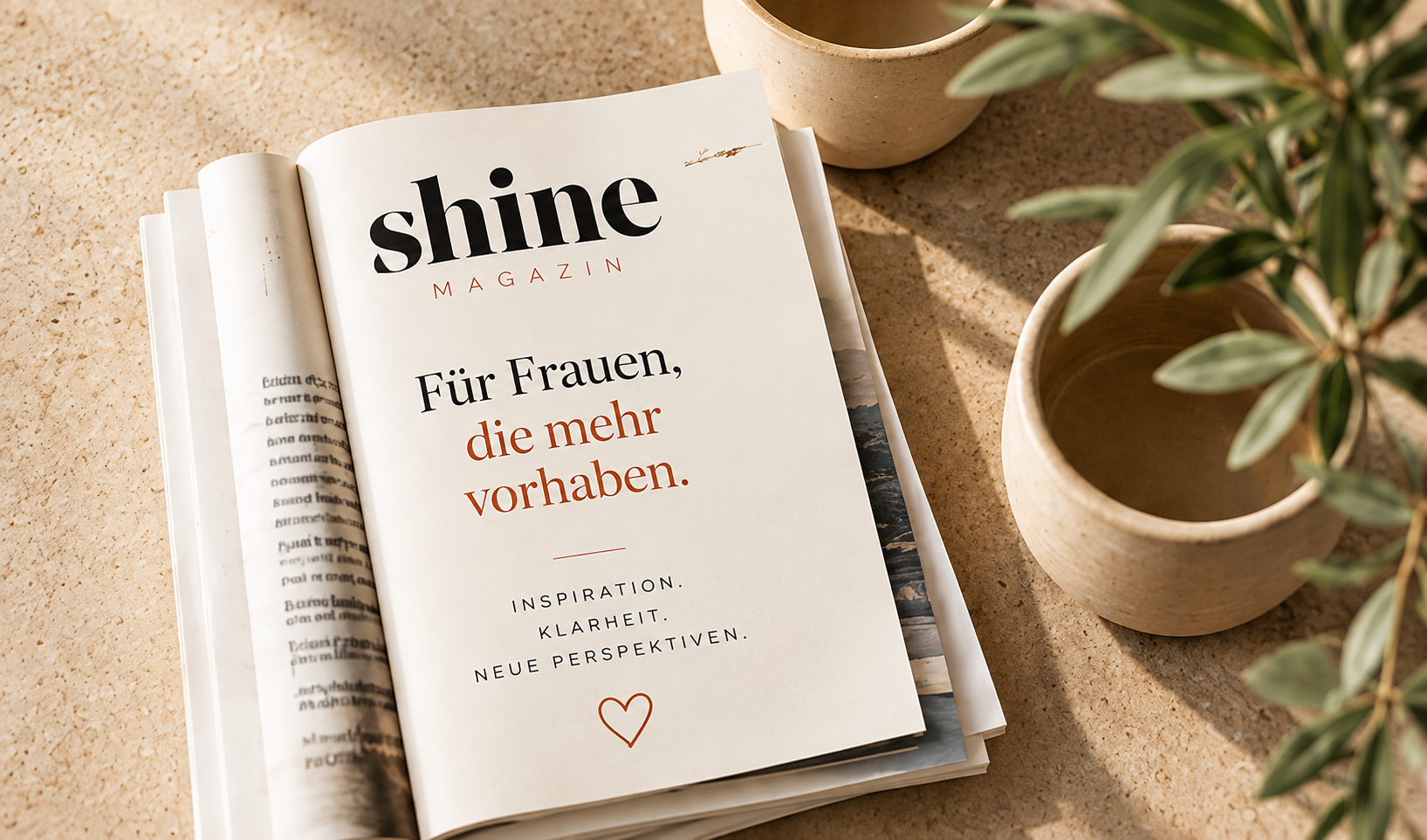 Editoriales Magazin mit Terrakotta-Details SHINE als Bild für Print