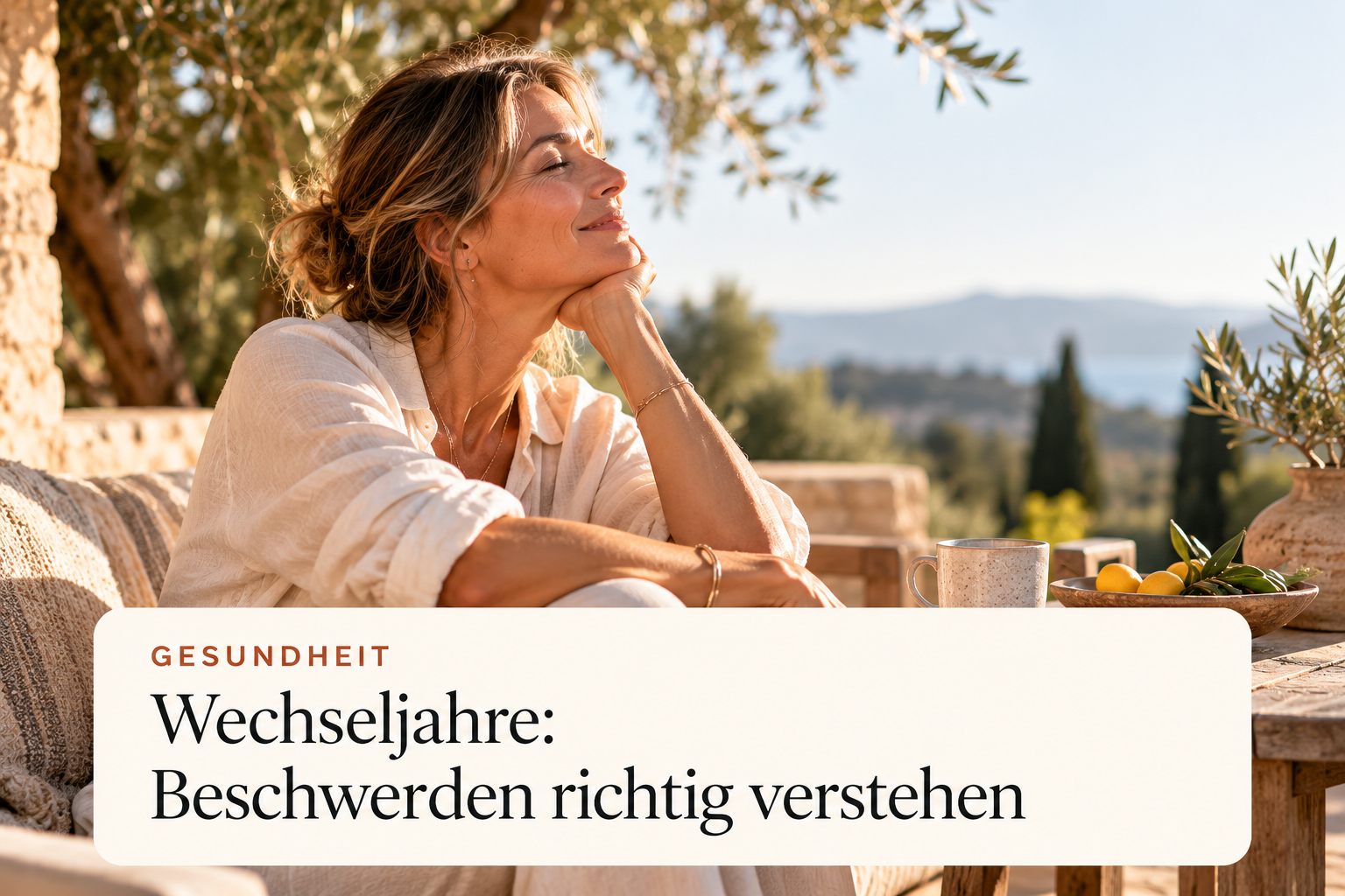 SHINE Wechseljahre Abendlicht mit Frau im Vordergrund